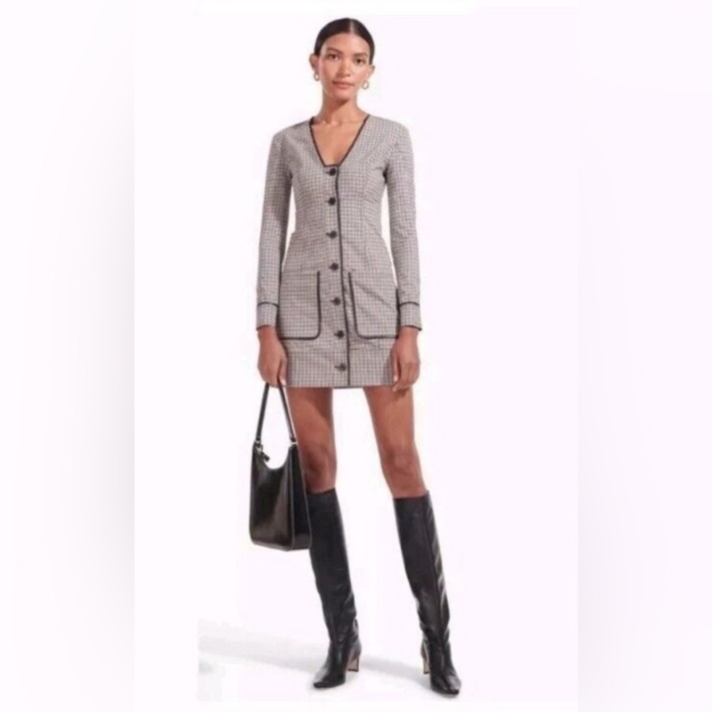 STAUD Fairham Checked Mini Dress